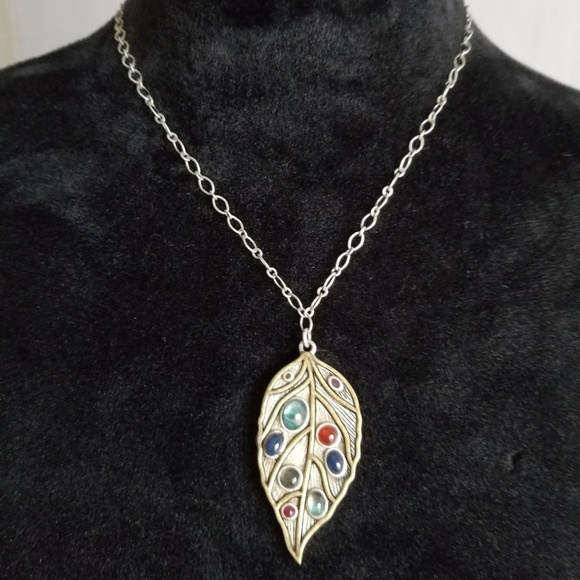 Jewelry - Jeweled Gold Leaf Pendant Necklace